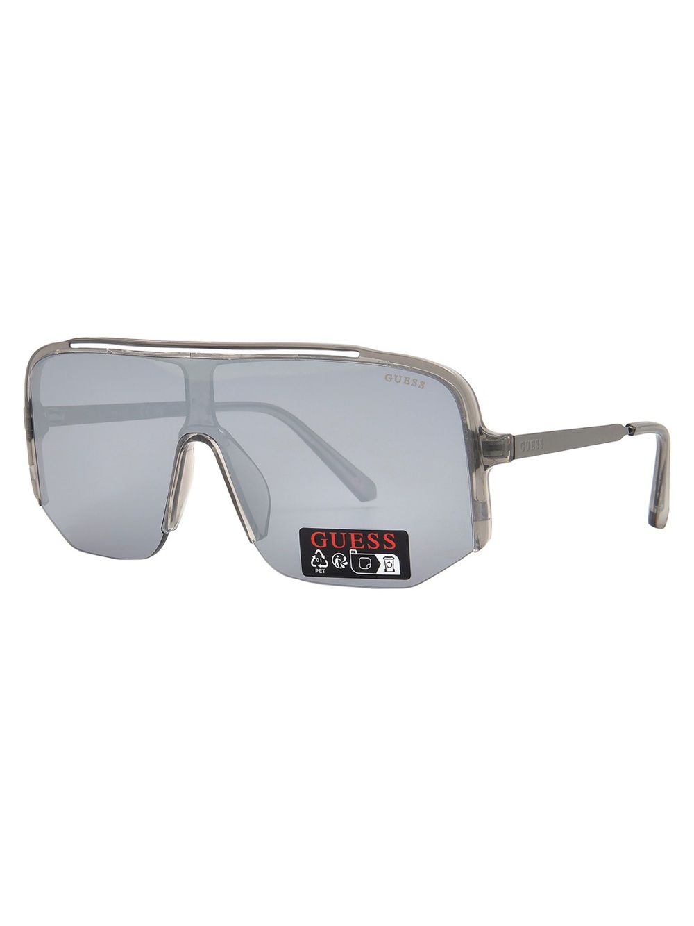 Guess Smoke Mirror Shield Men’s Sunglasses Oversized Wrap Shield Silver | NWT - Picture 3 of 5